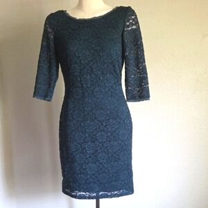 Eliza J Dark Green Lace Long Sleeve Dress